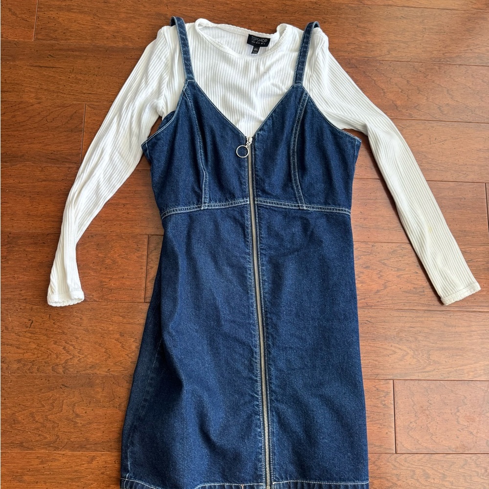 Topshop Dark Blue Denim Zip-Front Mini Dress